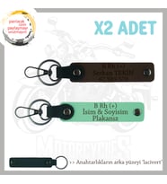 Motor Tutkunlarına Özel, İsim Plaka ve B Rh (+) Kan Grubu Yazılı x2 Anahtarlık, Yeşil-K Kahve-Laci