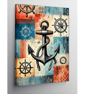Kanvas Tablo Nautical Çapa Deseni