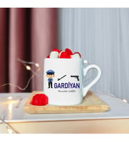 Gardiyan Tasarımlı Ahşap Tabaklı Kişiye Özel Türk Kahvesi Fincanı