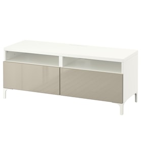 TV Sehpası, Beyaz-Parlak Cila-Bej, 120x42x48 cm, Çıt Çıt Raylı