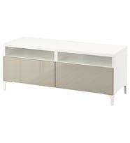 TV Sehpası, Beyaz-Parlak Cila-Bej, 120x42x48 cm, Çıt Çıt Raylı