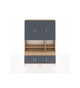 Arges Dolap 8 Raflı 2 Çekmeceli 6 Kapaklı 132x30x195 Çam-Antrasit/Çam