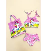 Kız Çocuk Çantalı 3'lü Mayo Takımı (Çanta+Mayo+Bikini) 3-10 Yaş 12586N MODANINO (Pembe)
