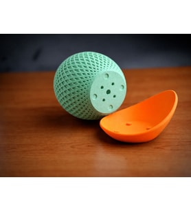 3D Baskı Küre Saksı - Kafes Dokulu İki Parçalı Dekoratif Saksı - Mint-Turuncu