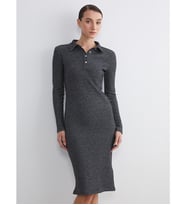 LCW Comfort Siyah Polo Yaka Parlak Görünümlü Elbise
