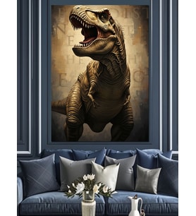 Taş Devri Korkunç Dinozor T-Rex Dekoratif Kanvas - Mdf Ahşap Tablo