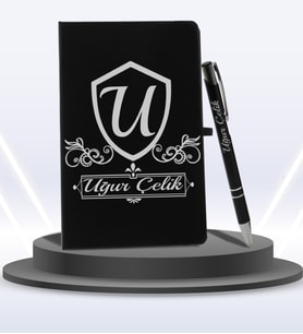 Kişiye Özel Ajanda Defter & Roller Kalem Hediye Seti (Gümüş)