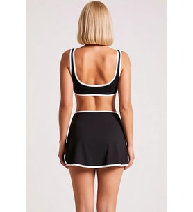 Kadın Bralette Bikini Takımı Yüksek Bel Skortlu Kolsuz Örme Düz Desen Kontrast Şerit Detaylı