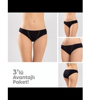 Wak Kadın Pamuklu Zikzak İşlemeli Bikini Kesim Külot 3'lü Paket Siyah Beyaz Dantel Detaylı İç Çamaşırı