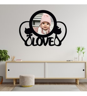 Love Yazılı Kedili Ahşap Tablo