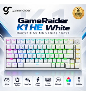 GameRaider K1 HE White Ultra-Fast Lime Manyetik Switch 8K Türkçe Kablolu Gaming Klavye