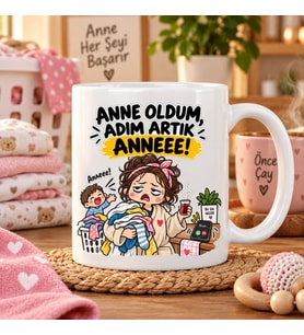 Anne Oldum Adım Artık Anneee Esprili Anne Baskılı Kupa – Yeni Anne Hediyesi