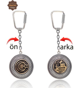 Ayyıldız ve Mardin Hatırası Çift Taraflı Oksitli Gümüş Telkari Anahtarlık 201025170