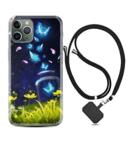 Apple iPhone 11 12 13 14 Pro Max Kılıf Boyun Askılı Silikon Neon Butterflys 1309