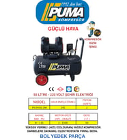 HIZLI YÜKSEK VERİMLİ SESSİZ YAĞSIZ PİSTONLU KOMPRESÖR - 50 Lt - 2 HP - 8 Bar - Hava Üretimi: 245 Lt/dk. - 220 Volt