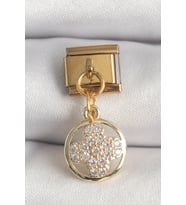 316L Çelik Gold Renk Sallantı Zirkon Taşlı Yonca Model Nomination Charm