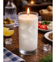 Rakı Görünümlü Cam Bardakta Mum (Beyaz)