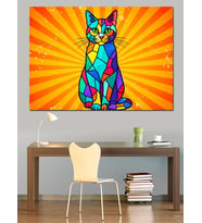 Pop Art Tarzı Renkli Kedi Dekoratif Kanvas - Mdf Ahşap Tablo