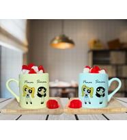 Power Puff Bubbless & Buttercup Arkadaş Çift Tasarımlı Sarı & Yeşil Ahşap Tabaklı Kişiye Özel Türk Kahvesi Fincanı Seti