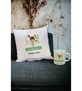 Diyetisyene Hediye Kupa Bardak ve Yastık Set 003 (Beyaz)