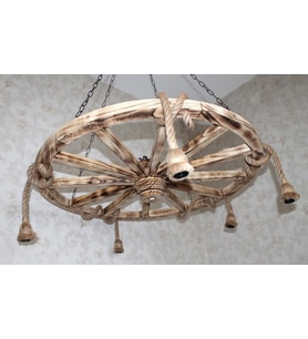 Otantik Çarşı Ahşap Halatlı Teker Avize 100 cm. 5'li Serbest Sarkıtlı