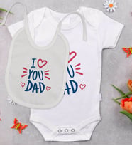 BK Kids I Love You Dad Tasarımlı Bebek Body Zıbın ve Mama Önlüğü Hediye Seti - Model 2