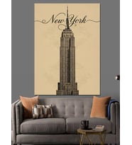 New York Gökdelen Çizimi Dekoratif Kanvas - Mdf Ahşap Tablo