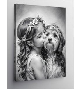 Kanvas Tablo Köpeğini Öpen Çocuk