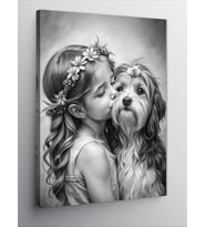 Kanvas Tablo Köpeğini Öpen Çocuk
