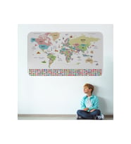 Türkçe Ülke Bayrak Lı Eğitici Başkent Detaylı Atlası Dünya Haritası Duvar Sticker-3859-85x130