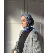 Modakaşmir Çiçek Baharı Desen Bambu Eşarp (Mavi)