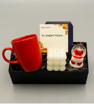 Kırmızı Kupa & Bubble Mum & Kalp Detaylı Kar Küresi