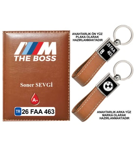 Plakanıza Özel BMW THE BOSS Logolu Taba Ruhsat Kabı ve Anahtarlık
