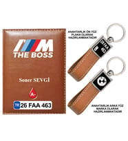 Plakanıza Özel BMW THE BOSS Logolu Taba Ruhsat Kabı ve Anahtarlık