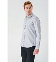 Gri Uzun Kollu Oxford Cepsiz Pamuklu Klasik Slim Fit Dar Kesim Gömlek 1004240235