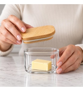 Bambu Kapaklı Borosilikat Cam Kavanoz 8 × 5 cm, Kare Şeffaf Saklama Kabı, Küçük Tereyağlık, Kahvaltılık, Çay, Baharat ve Kuruyemiş Kavanozu, 1 Adet