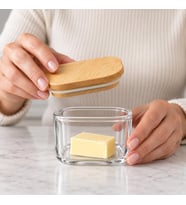 Bambu Kapaklı Borosilikat Cam Kavanoz 8 × 5 cm, Kare Şeffaf Saklama Kabı, Küçük Tereyağlık, Kahvaltılık, Çay, Baharat ve Kuruyemiş Kavanozu, 1 Adet