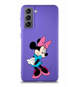 Samsung Galaxy S21 Soft Premier Kapak Minnie Mouse-F Tasarımlı Silikon Kılıf - Mor (Şeffaf)