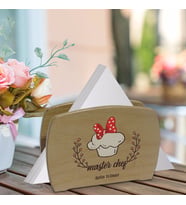 BK Gift Kişiye Özel Chef Tasarımlı Lüks Ahşap Peçetelik-13