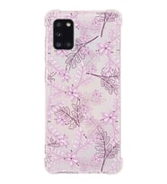 Samsung Galaxy A31 Uyumlu Köşe Korumalı Antişok Kapak Floral Pudra Tasarımlı Şeffaf  Kılıf