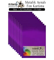 Metalik Aynalı Fon Kartonu 10 lu A3 30x42 cm 1 Paket Okul Sınıf Dekoratif Pırıltılı Folyo Kağıt Dekoratif Anasınıfı Kreş (Mor)