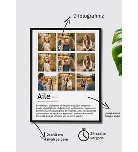 Aile Sözlük Fotoğraflı Kolaj Kişiye özel fotoğraflı aile çerçevesi (21x30 cm )