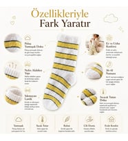 Giyim Peluş Çizgili Kadın Uyku Çorabı 36-40 Yumuşak Sıcak Tutan Sıkmayan Ev Çorabı Sarı Beyaz