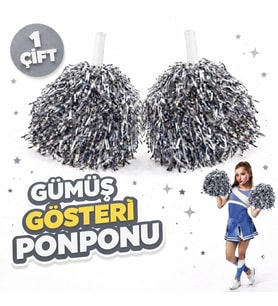 1 Çift Gümüş Renk Okul Gösteri Ponponları - Ekstra Dolgun
