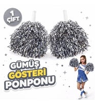 1 Çift Gümüş Renk Okul Gösteri Ponponları - Ekstra Dolgun