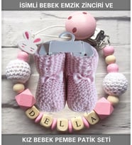Sahi Aksesuar İsimli Bebek Emzik Zinciri ve Kız Bebek Pembe Patik Seti TYBEZYI204