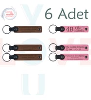 A Kahve & Pembe, Aile Bayramlaşmasına Özel Hatıra, 6’lı Set, İsim Yazılabilen Deri Anahtarlık