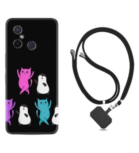 Xiaomi Redmi 12C Kılıf Resimli Boyun Askılı İpli Desenli Silikon Series Cat Dance 1824