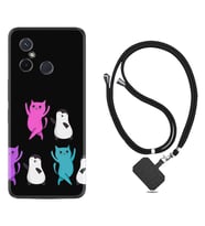Xiaomi Redmi 12C Kılıf Resimli Boyun Askılı İpli Desenli Silikon Series Cat Dance 1824