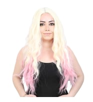 Fiber Sentetik Uzun Su Dalgası Peruk - Platin / Pembe Ombreli